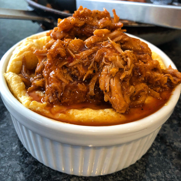 Cream Cheese Grits Souffle with Carnitas