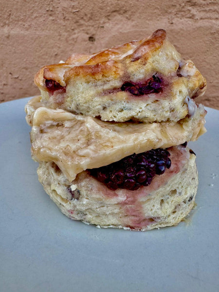 Blackberry Biscuits with Banana Nutmeg Butter